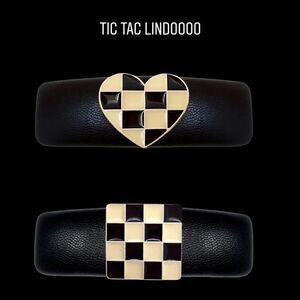 Hair PIn Faux leather black Chess design heart or square plus new Ipsy bag